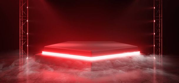 Smoke Fog Stage Podium Sci Fi Futuristic Led Neon Laser Light Vi - Photo, Image