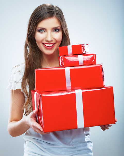 Woman holding gift box - 写真・画像