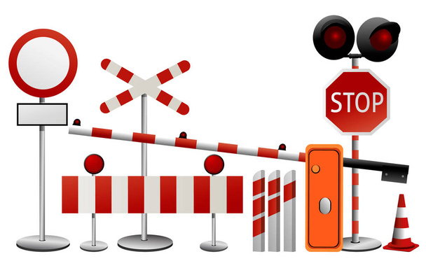 Road stop signs and barriers - Vector, Image
