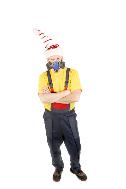 Worker in hat with respirator. - Foto, Imagen