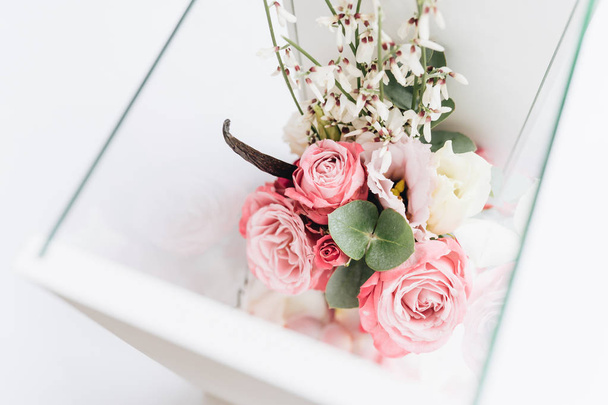 Beautiful spring bouquet with tender pink  flowers, elegant floral decoration - Photo, Image