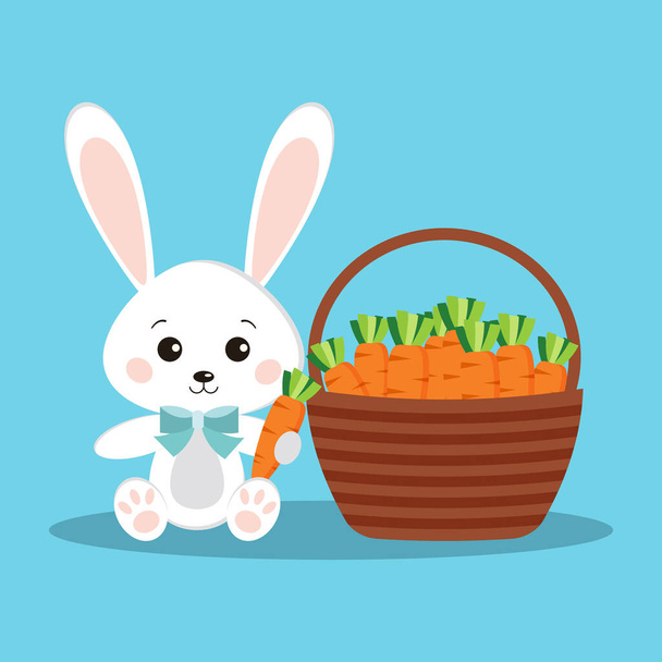 Happy Easter cute and sweet white bunny rabbit with carrot. - Διάνυσμα, εικόνα
