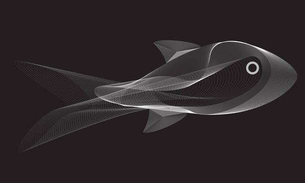 Cartoon lichtgevende vis grafische zwart witte mix - Vector, afbeelding
