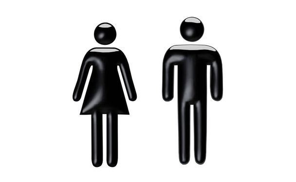 トイレ、ロッカールーム、洗面所のドアのための女性と男性のアイコンの3Dイラスト  - 写真・画像