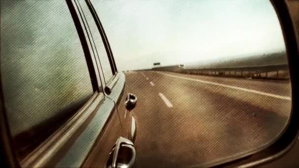 Tir sur le rétroviseur pendant que la voiture se déplace sur l'autoroute
 - Séquence, vidéo