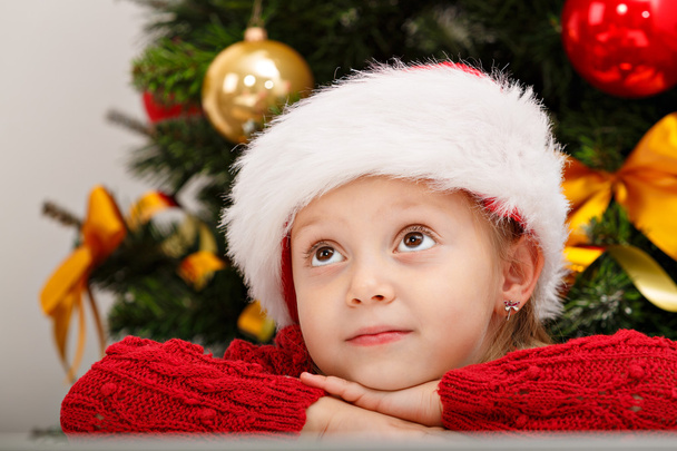 Girl near the Christmas tree. - Foto, afbeelding