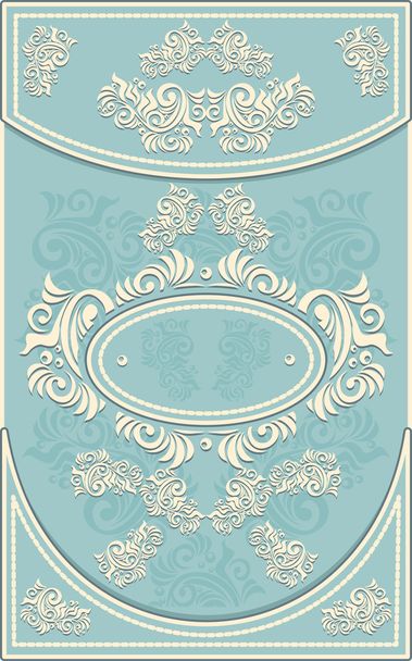 Vintage Frame or label with Floral background in blue - Vector, Image