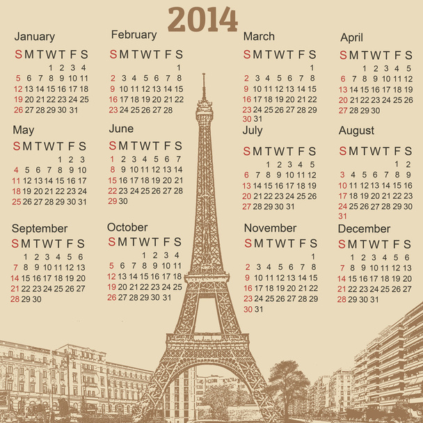 Paris 2014 calendar - Vector, Image