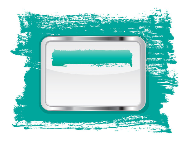 Turquoise glossy glass banner with metallic frame on a hand-painted daub background - Foto, Imagem