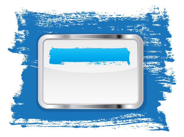 Blue glossy glass banner with metallic frame on a hand-painted daub background - Photo, image