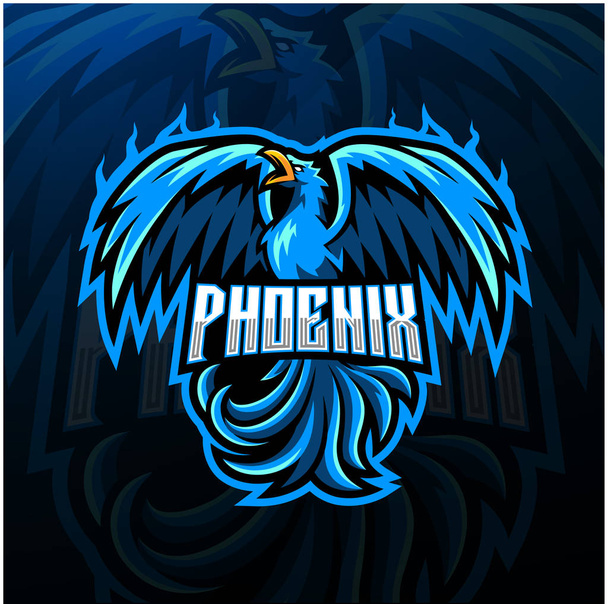 Blue Phoenix esport mascotte logo ontwerp - Vector, afbeelding