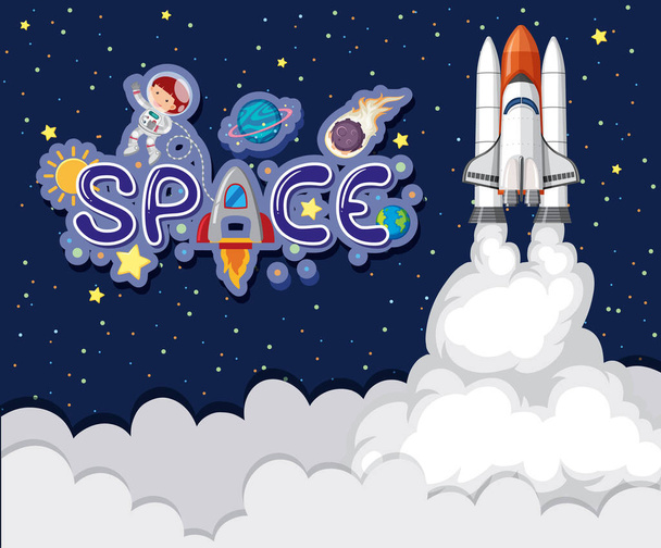 Background theme of space with spaceship flying in the sky - Vector, Image