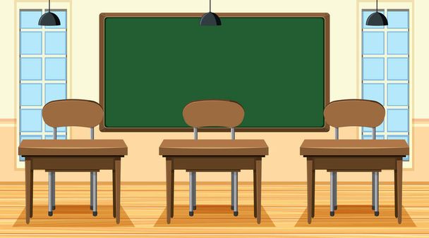 Empty classroom with board and desks - Vector, Image