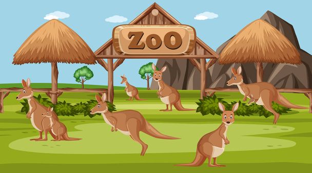 Scena con animali selvatici nello zoo durante il giorno
 - Vettoriali, immagini