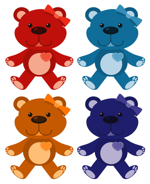 Conjunto de quatro fotos de ursinhos de pelúcia em cores diferentes
 - Vetor, Imagem