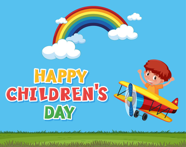 Happy children day with happy kid in the park - Vector, imagen