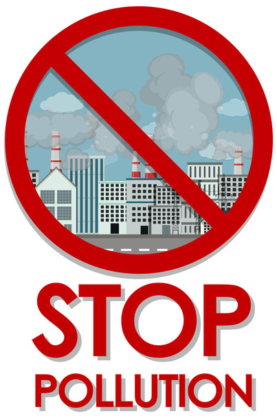 Projeto de cartaz para parar a poluição com edifícios de fábrica no c
 - Vetor, Imagem
