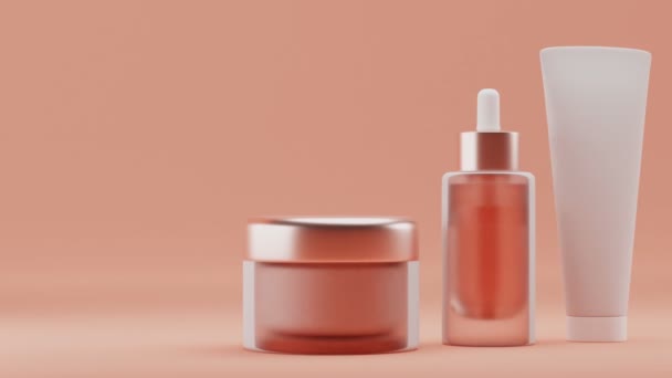 Set Blanco cosmetische verpakking mock up, pastel oranje achtergrond, 3d rendering - Video