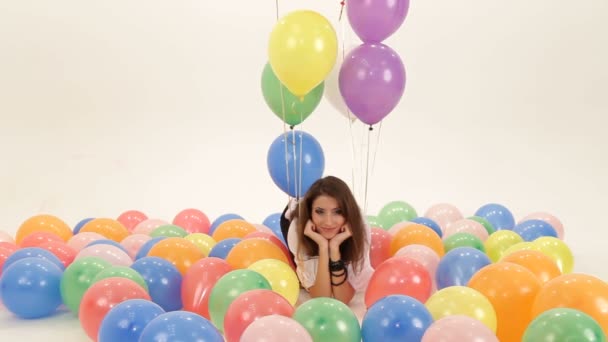Woman among colorful baloons. Among baloons. - Footage, Video