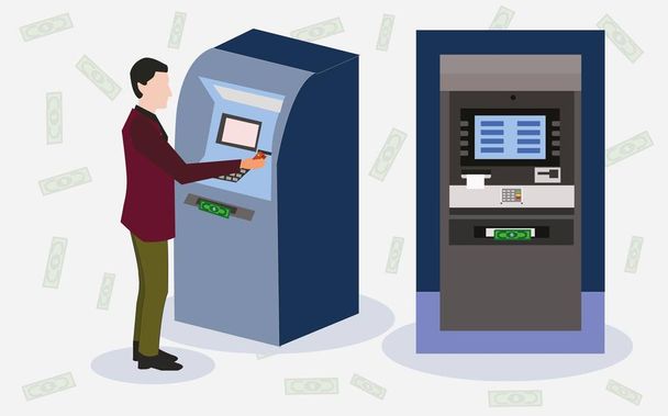Geldabheben per Personenüberweisung am Geldautomaten. - Vektor, Bild