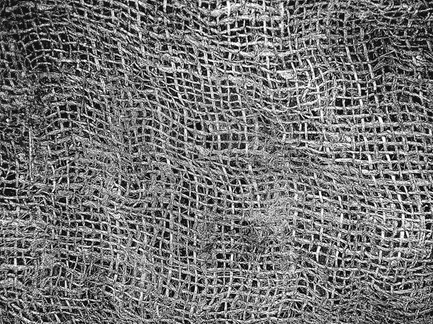 Distress grunge vector texture of fabric, bag, sack, sac, sackcloth, bagging, sacking. Black and white background. - Vector, Image