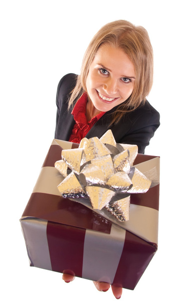 Kobieta z pudełkiem prezentów - Zdjęcie, obraz