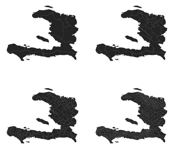 Haitańskie mapy wektorowe z regionami administracyjnymi, gminami, departamentami, granicami - Wektor, obraz