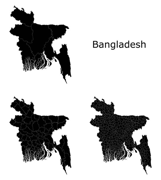 İdari bölgeler, belediyeler, departmanlar, sınırlar içeren Bangladeş vektör haritaları - Vektör, Görsel
