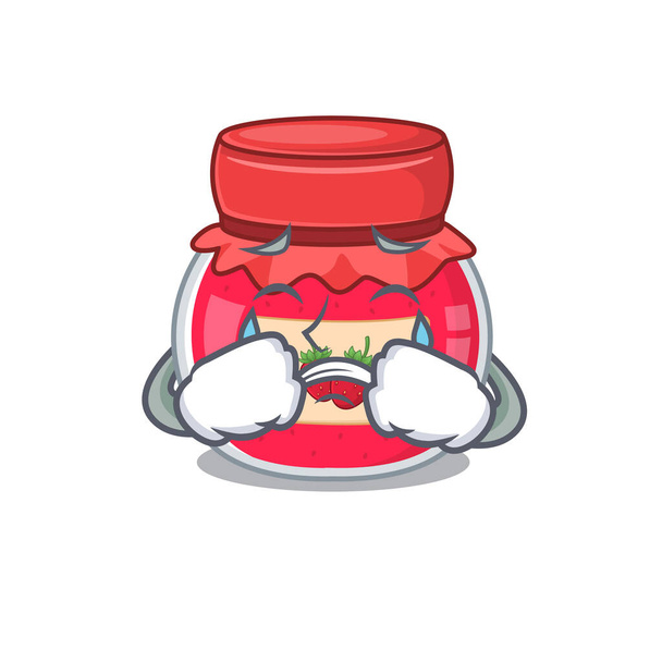 Strawberry jam cartoon character concept with a sad face - Vetor, Imagem