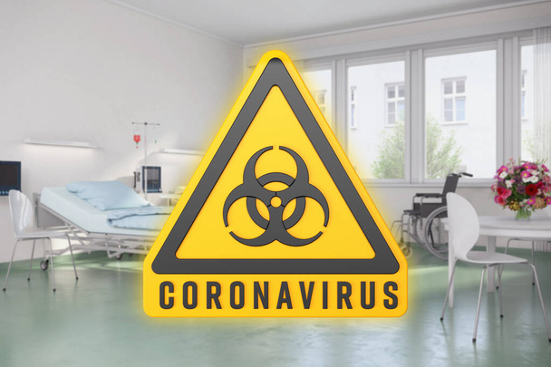 A biológiai veszélyekre és a Coronavirus üzenetre vonatkozó sárga figyelmeztető jelzés kiadása - Fotó, kép