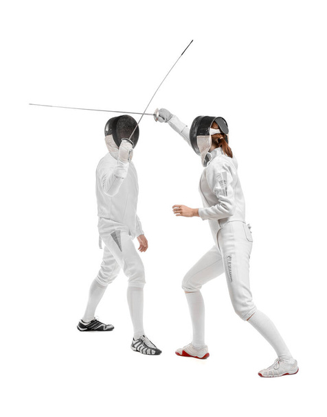 Young fencers on white background - Photo, Image