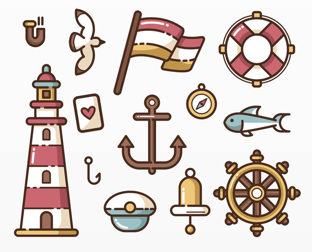 Variety of nautical elements set - Vecteur, image