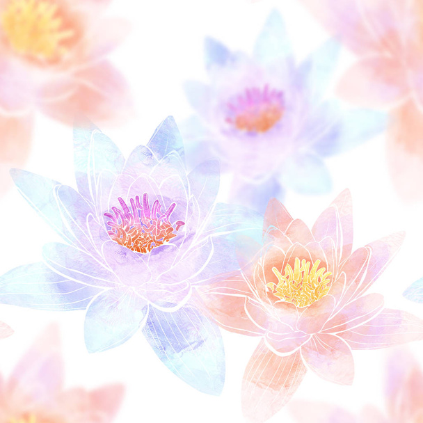 Seamless pattern with flowers of lotus. - Valokuva, kuva