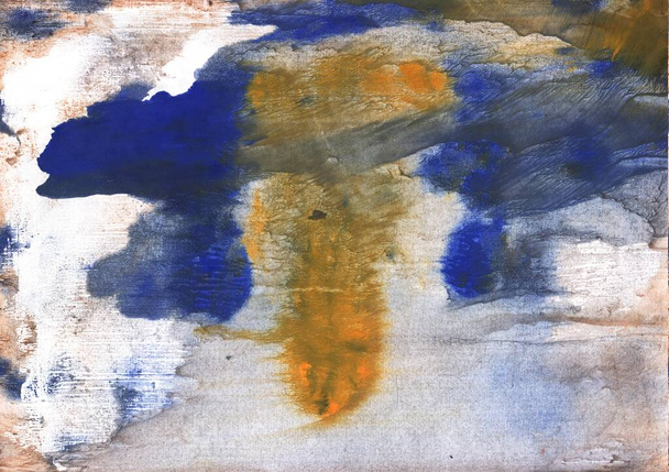 Manchas marrons e azuis em um fundo cinza. Pintura aquarela abstrata
 - Foto, Imagem
