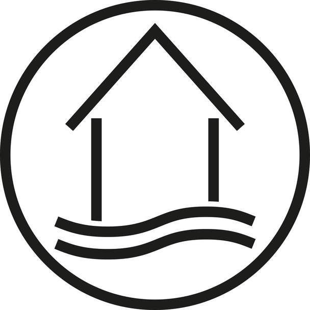Σπίτι και κύματα, σπίτι, εξοχικό σπίτι, ακίνητα, σπίτι της οικογένειας, το λογότυπο - Διάνυσμα, εικόνα
