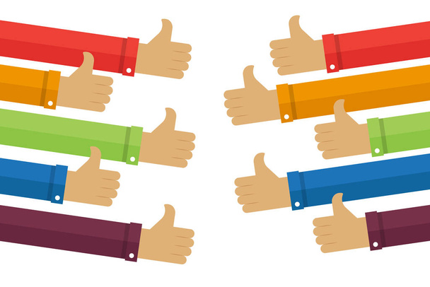 Thumbs up hands. Business compliment concept. Flat vector illustration - Vector, Image