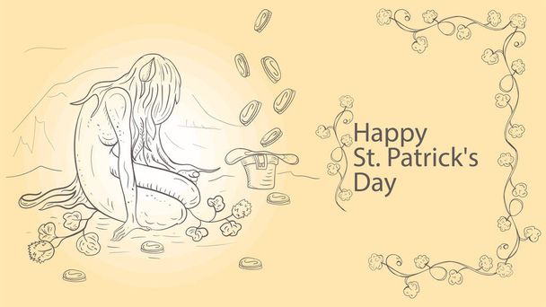 illustration outline coloring banner with St Patricks day in the - Vector, Image