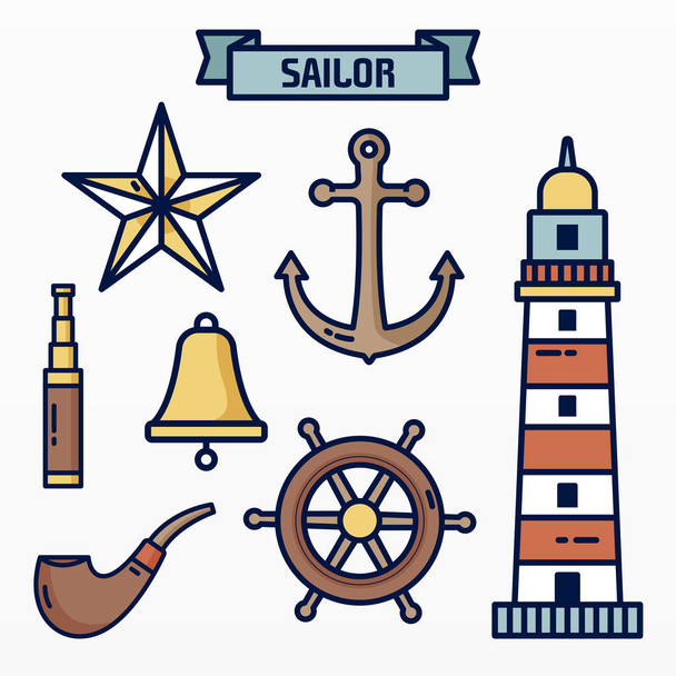 Variety of nautical elements set - Vector, Image
