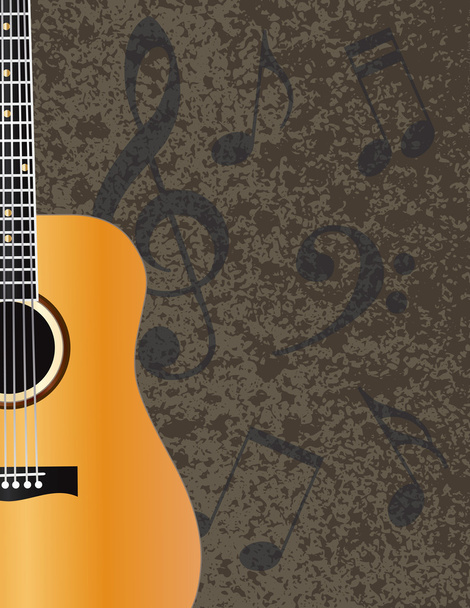 Акустическая гитара с иллюстрацией музыкальных нот
 - Вектор,изображение