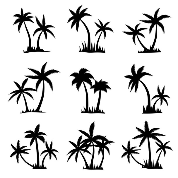 Set de silueta de palmera de coco aislada sobre fondo blanco. Ilustración vectorial
. - Vector, imagen