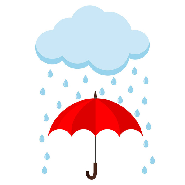 Icon of cloud, rain and opened red umbrella cane in the rain. - Vecteur, image