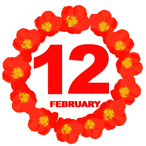 12 de fevereiro ícone. Para planear um dia importante. Banner para feriados e dias especiais com flores
. - Foto, Imagem