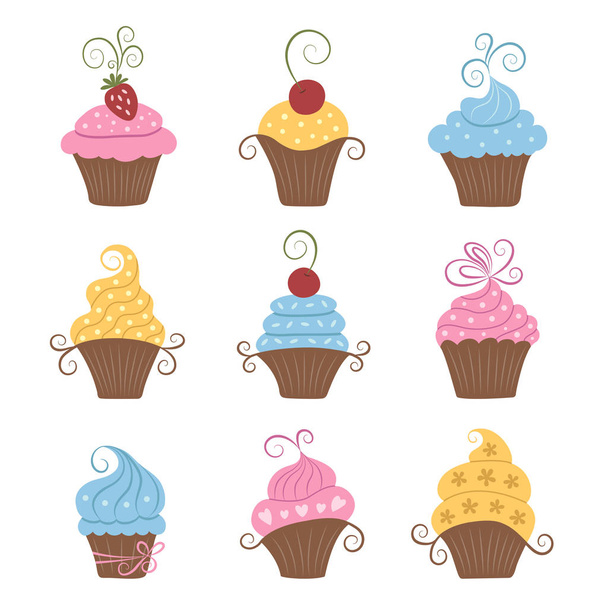 Cupcakes icons set. - Vector, Image