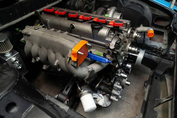 Powerful tuned gasoline engine with a turbocharger and a charger - Photo, Image