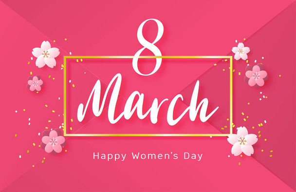 Happy Women Day Hintergrund mit Blume in Papier geschnitten Stil. Vecto - Vektor, Bild