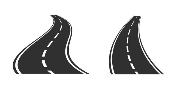 Asphalt road set on white background. Vector illustration. - Διάνυσμα, εικόνα
