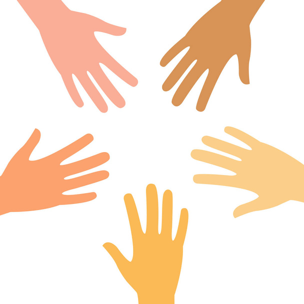 Een set handen symboliseren een team of teamwork platte kleur pictogram voor het bedrijfsleven, inclusie concept, verschillende nationaliteit geïsoleerd - Vector, afbeelding