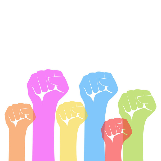 Демонстрація, революція, протест підняли руку кулаком з підписом Боротьба за ваші права. Арм силует ізольовано на білому тлі. Векторна іконка плоскої ілюстрації
. - Вектор, зображення