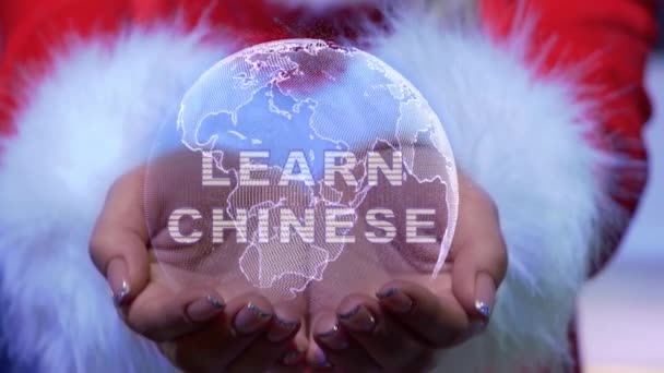 Manos sosteniendo el planeta con texto Aprender chino
 - Metraje, vídeo
