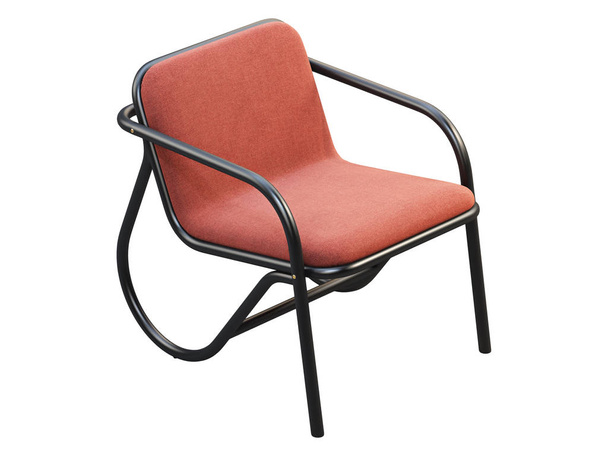 Halverwege de eeuw rode stoffen fauteuil met zachte zitting en rug. 3d renderen. - Foto, afbeelding
